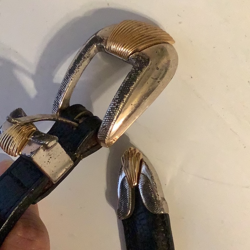 Onyx Black Leather Vintage Belt Size 28 - Picture 4 of 6